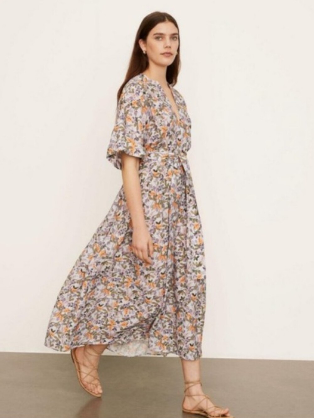 Vince Wisteria Vine Cuffed-Sleeve Belted Maxi Dress